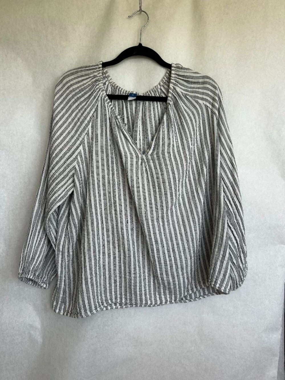 Old Navy Black White Striped Peasant Blouse XL